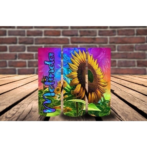 A Beautiful Vivid Color Sunflowers Personalized 20 oz Sublimated Tumbler - Picture 1 of 1